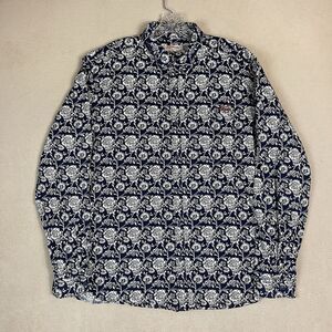 Ed Hardy Shirt Mens Extra Large Blue Floral Print Long Sleeve Button Up Designer